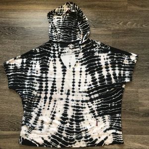 Black&white tie-dyed short leave hoodie